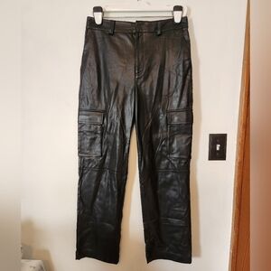 Cara Santana X Apt. 9 Black Faux Leather Straight Leg Cargo Pants Size 8